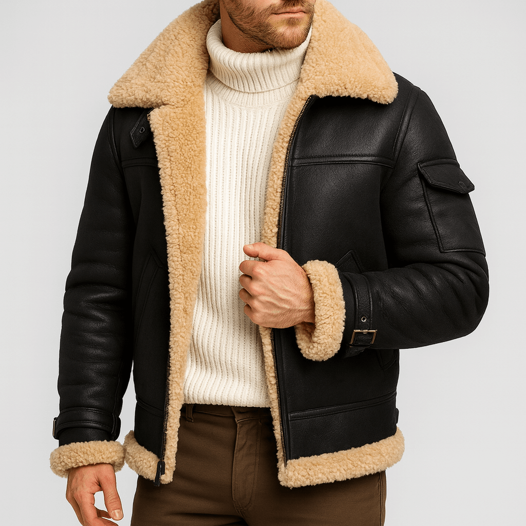Men's Classic Leather Jacket With Pockets