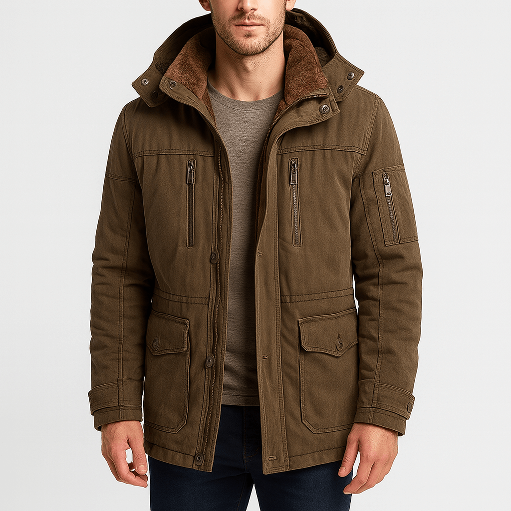 Men's Warm Winter Jacket With Multiple Pockets