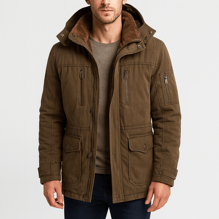 Men's Warm Winter Jacket With Multiple Pockets