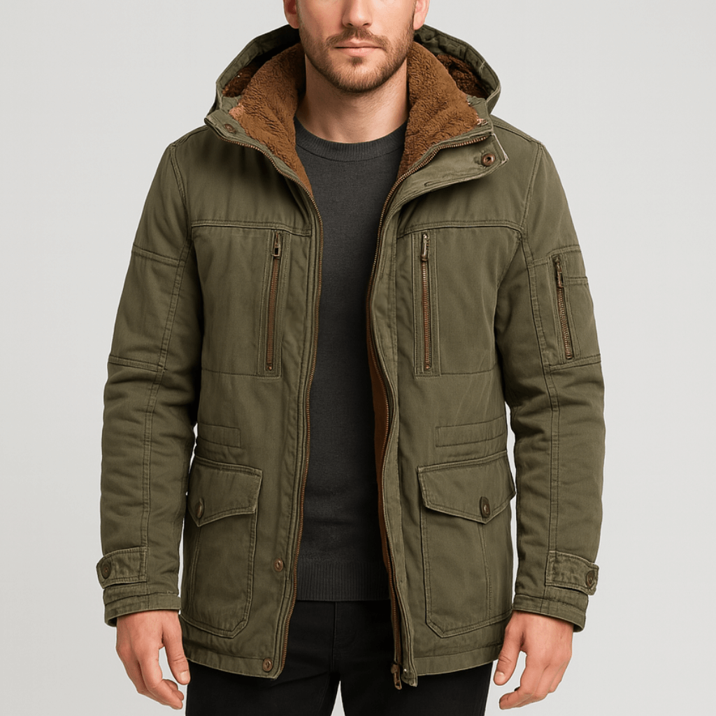 Men's Warm Winter Jacket With Multiple Pockets