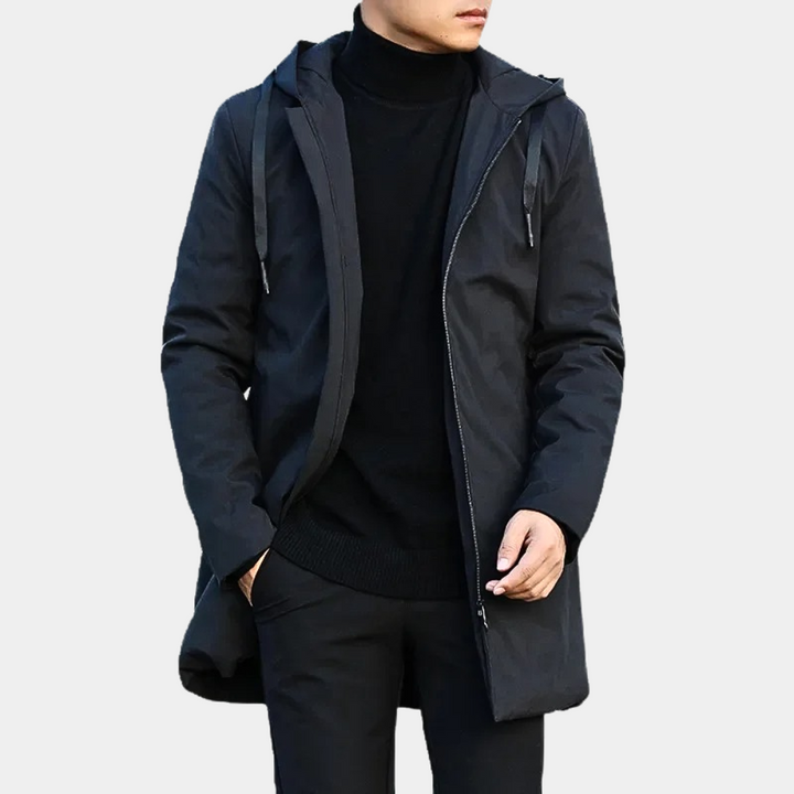 Men's lined raincoat styled for wet-weather everyday wear