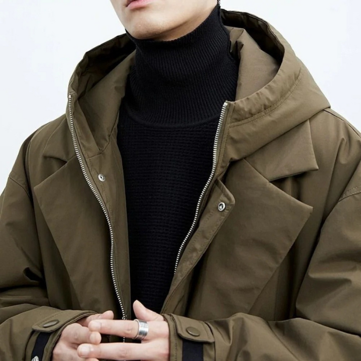 Men's winter trench coat with a longline silhouette