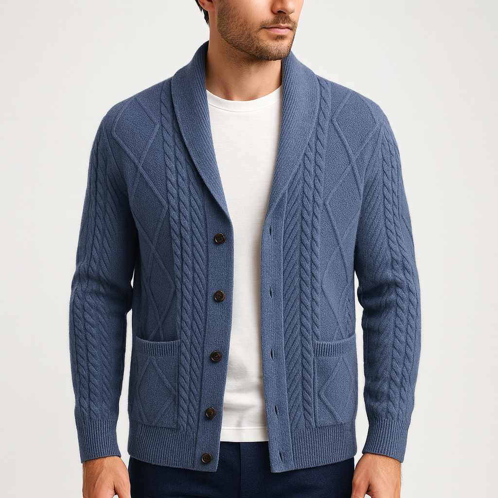 Classic men's cardigan made from soft merino wool for versatile layering