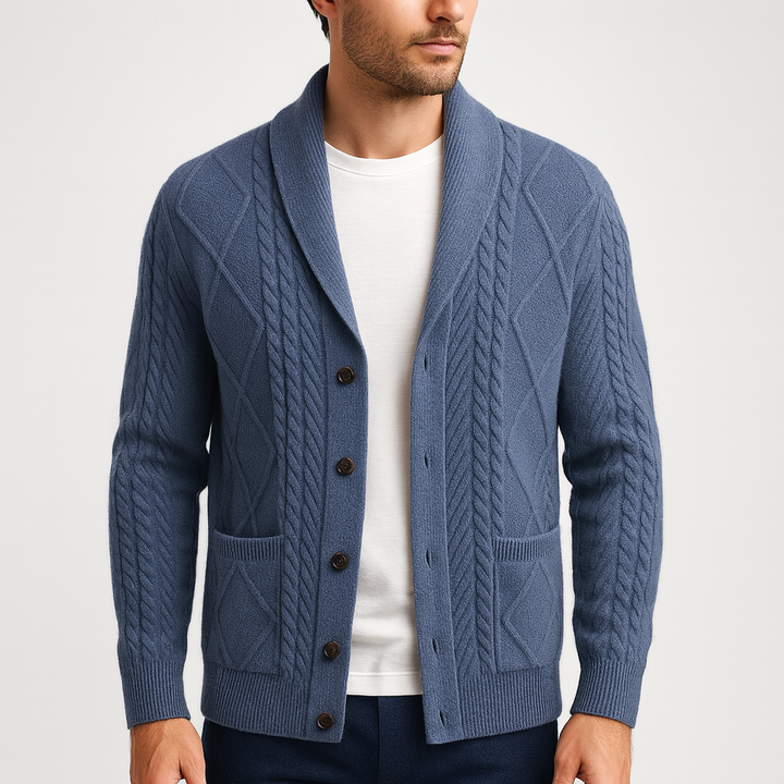 Classic men's cardigan made from soft merino wool for versatile layering