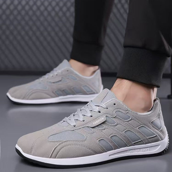 Close-up of the sole on men's suede sneakers