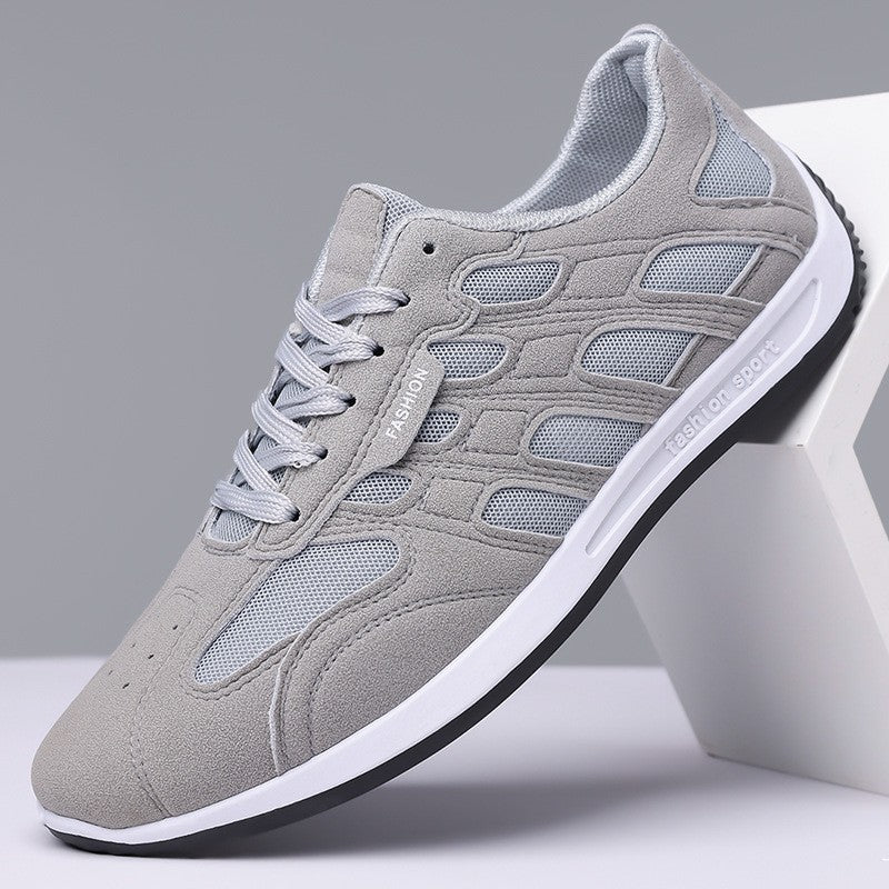 Men's suede sneakers showing the textured finish