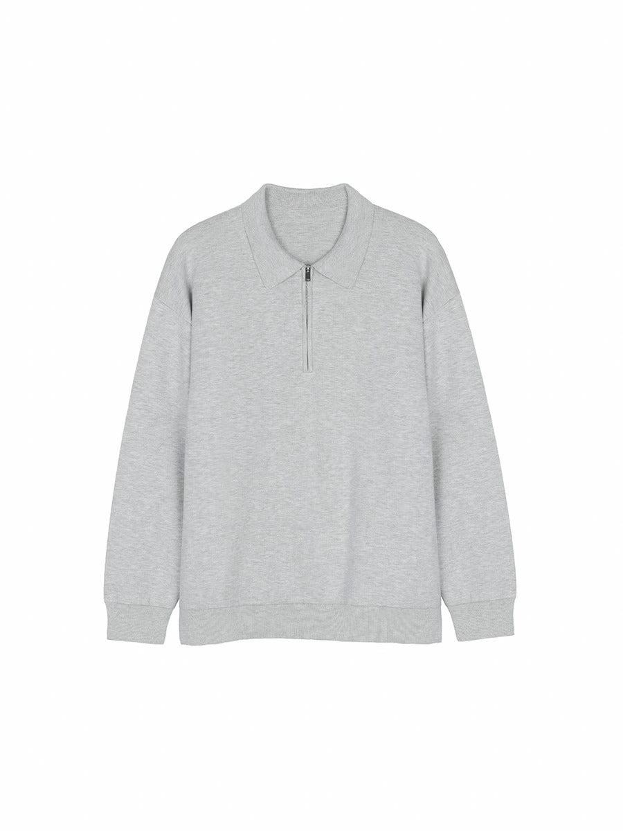Front view of a men's relaxed-fit polo collar sweatshirt