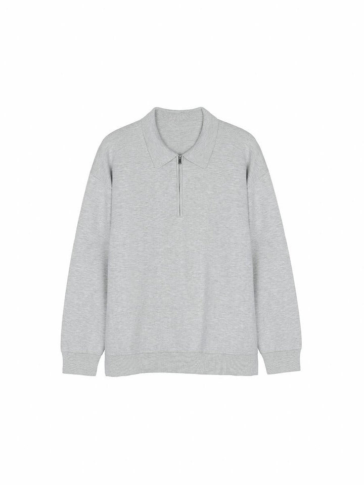 Front view of a men's relaxed-fit polo collar sweatshirt