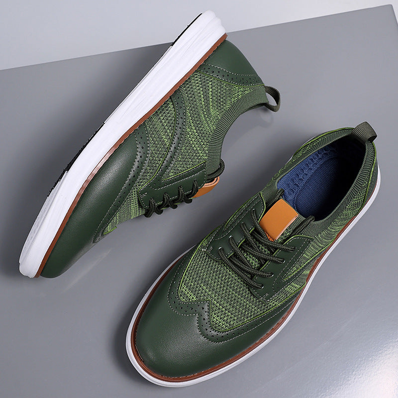 Men's premium leather trainers viewed from above showing mesh upper details