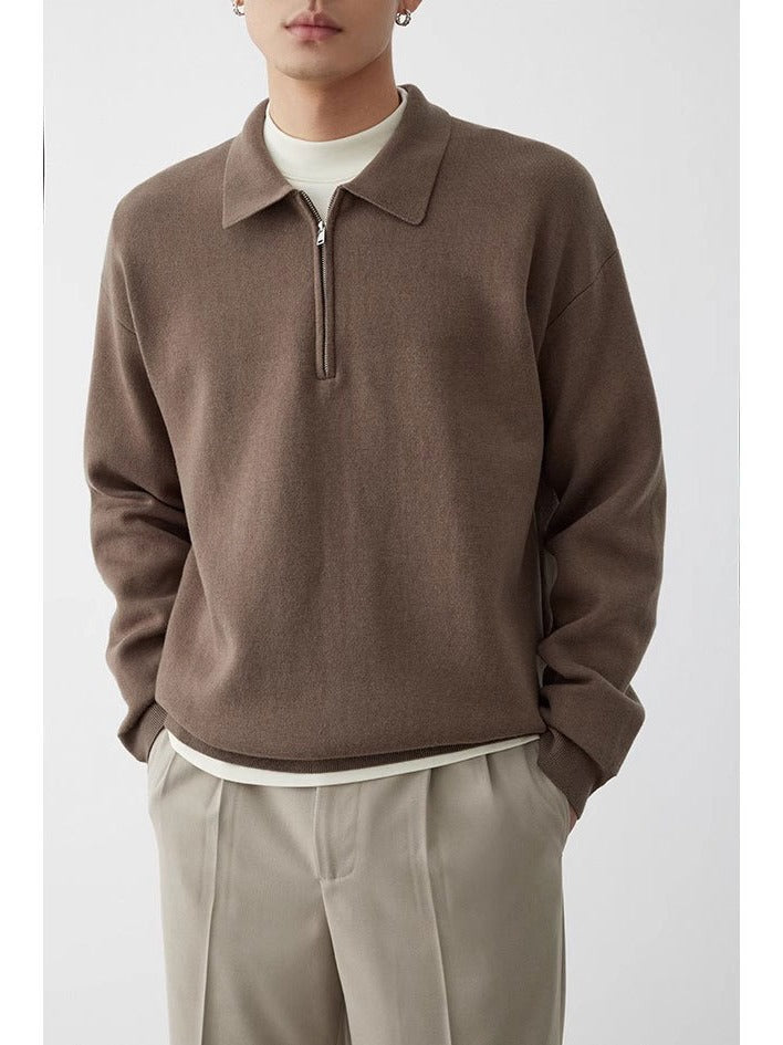 Versatile men's polo collar sweatshirt styled for casual wear