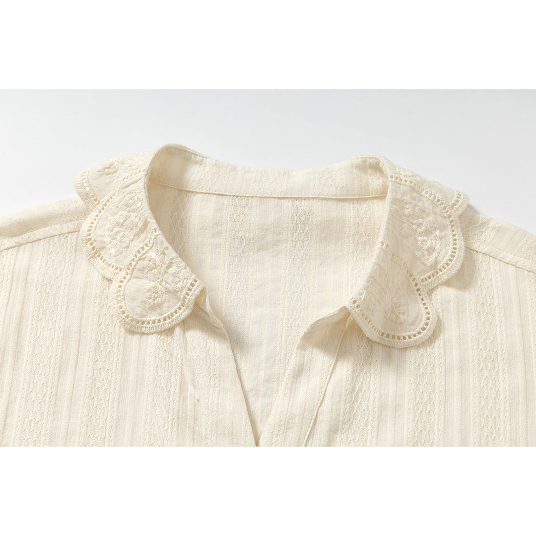 Men's cream short sleeve shirt styled on a model from the front