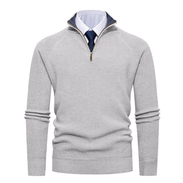 Close view of the ribbed knit texture on a men's jumper