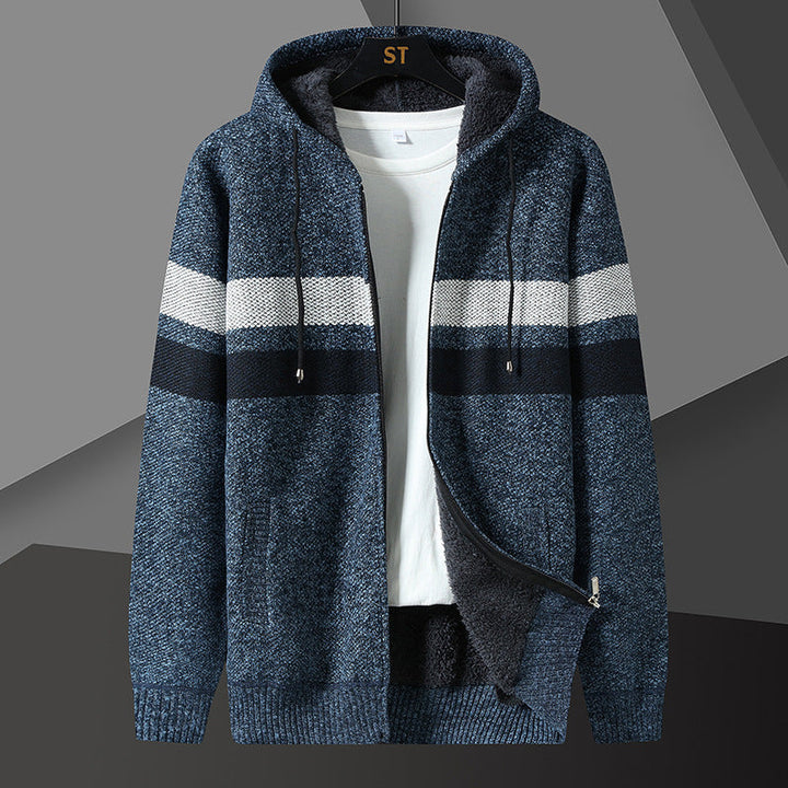 Men's teddy-lined knitted jacket suitable for cooler days