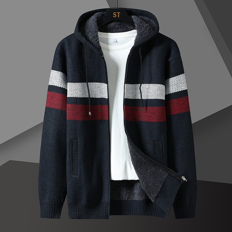 Men's Knitted Hooded Jacket Teddy Lined Full Zip