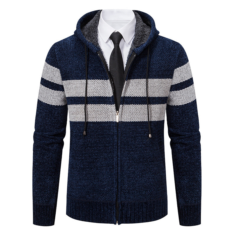 Textured knit jacket featuring a practical hood and concealed zip