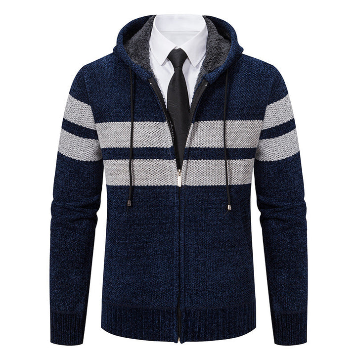 Textured knit jacket featuring a practical hood and concealed zip