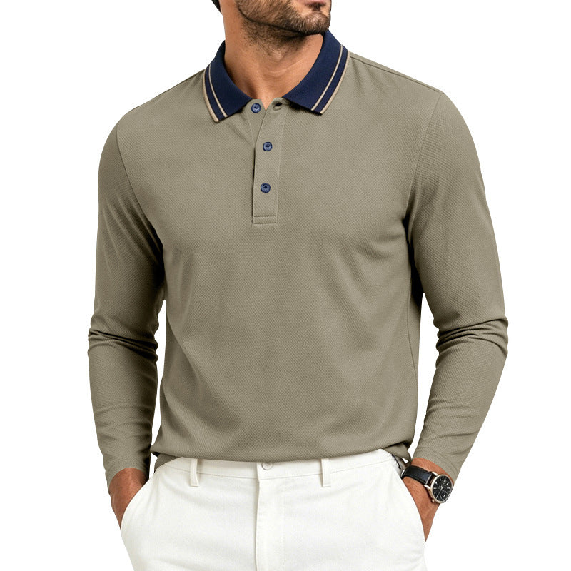 Long sleeves and fitted cuffs on a men's piqué polo shirt