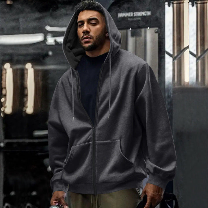 Detail of the ribbed cuff on the men's hoodie