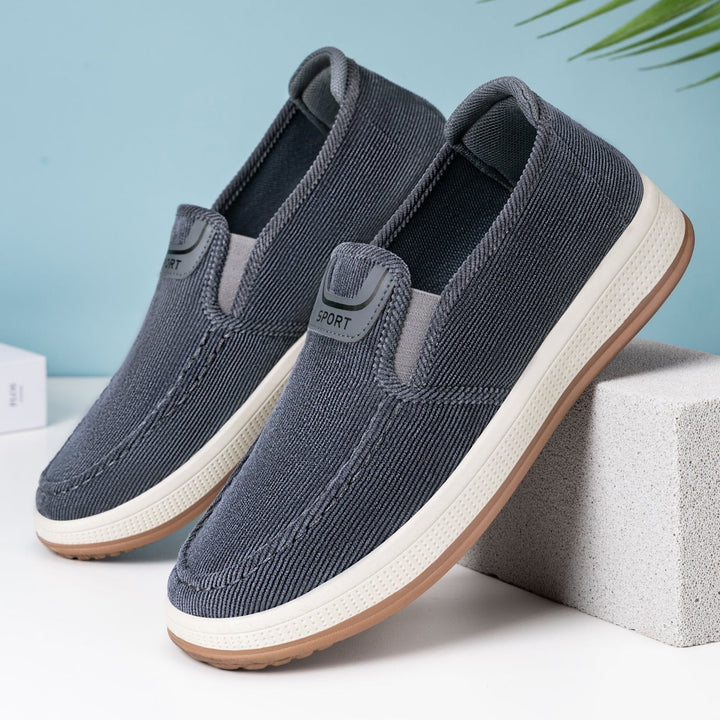 Men's cord slip-on trainers viewed from above