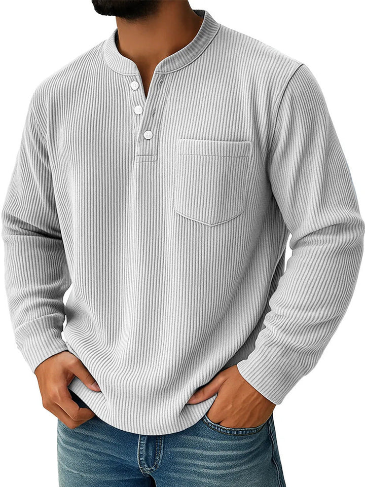 Men's Waffle Knit Henley Shirt Stand Collar Pocket