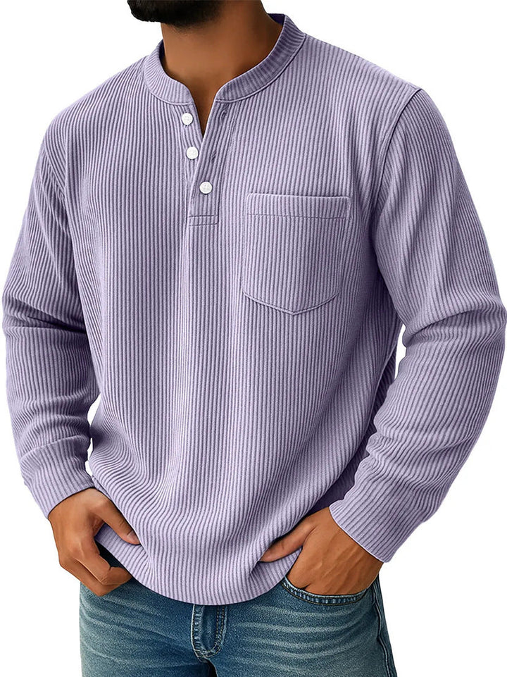 Men's Waffle Knit Henley Shirt Stand Collar Pocket