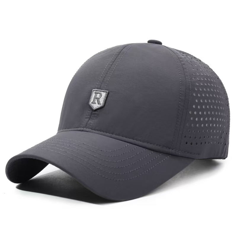 Men's breathable baseball cap with adjustable strap, front view