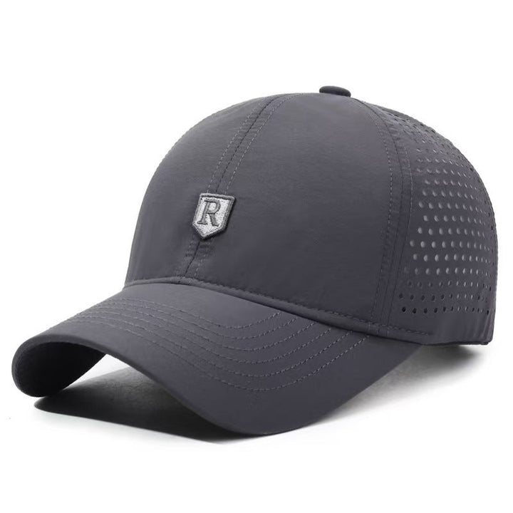 Men's breathable baseball cap with adjustable strap, front view