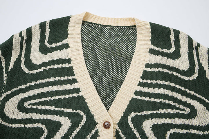 Back view of the men's abstract swirl knit cardigan
