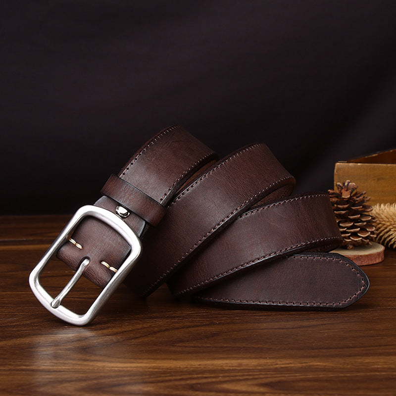 Slim vintage belt for men presented with its full length visible