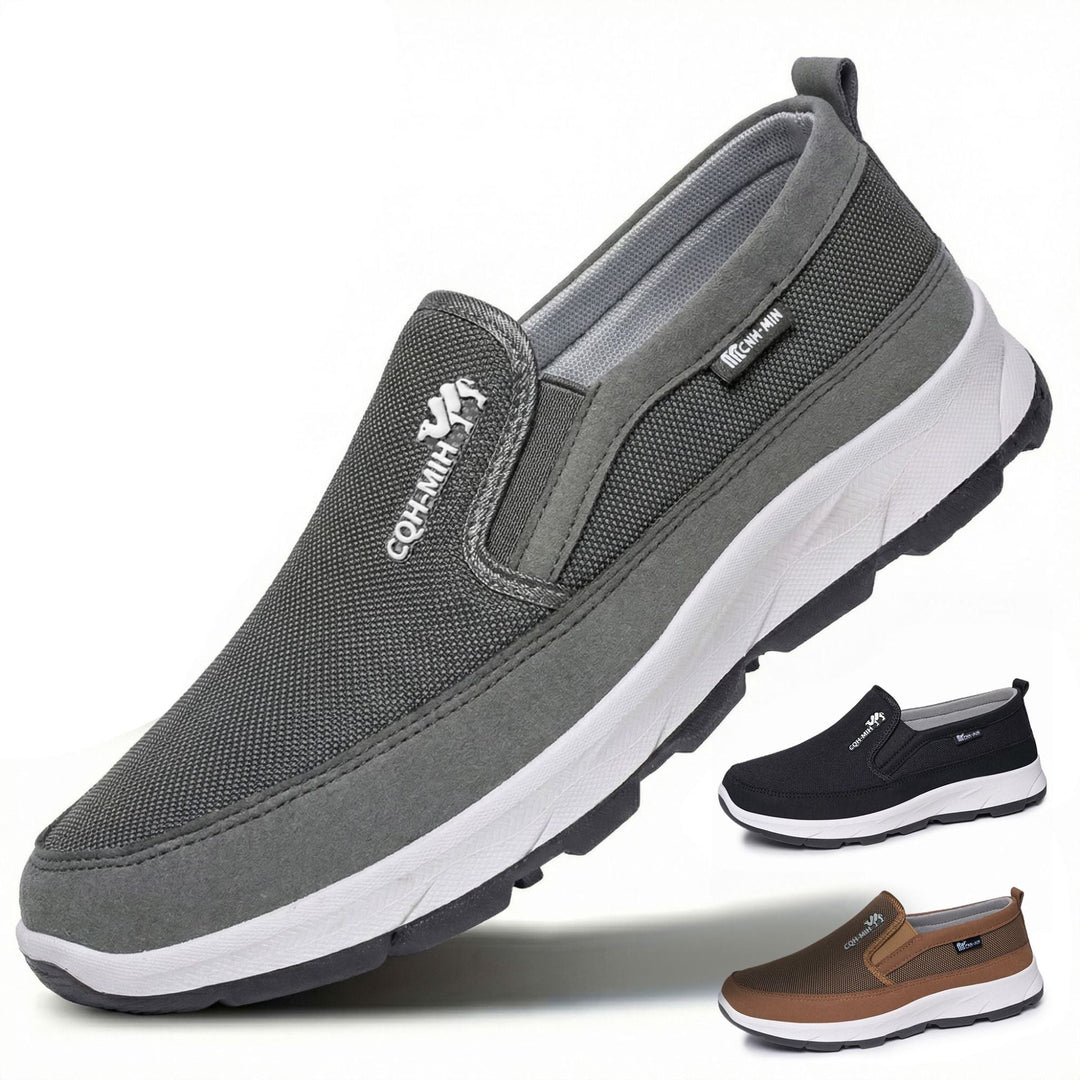 Top view of men's casual trainers with a streamlined shape