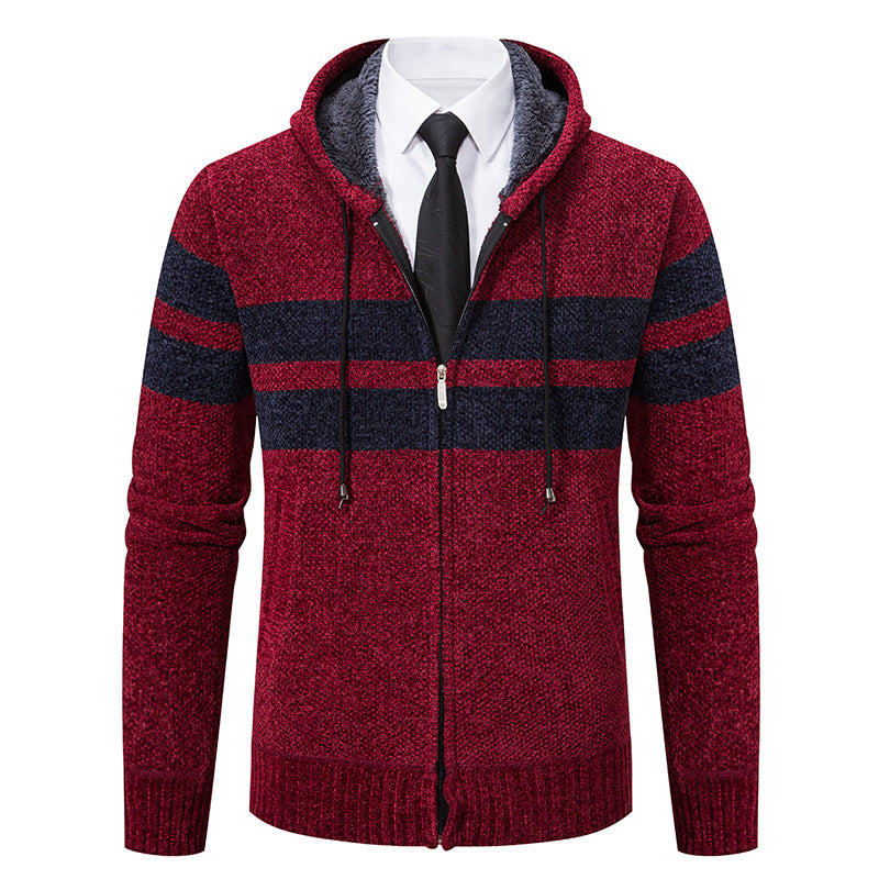 Men's hooded jacket with soft teddy lining and knitted outer