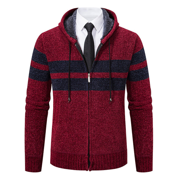 Men's hooded jacket with soft teddy lining and knitted outer