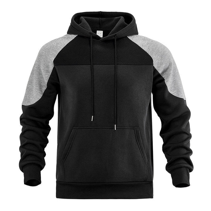 Front view of a men's textured panel pullover hoodie
