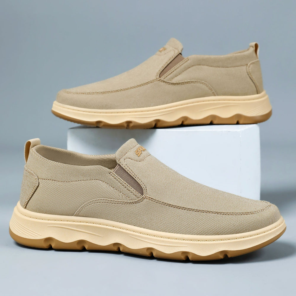 Men's canvas slip-on trainers with an easy elasticated entry
