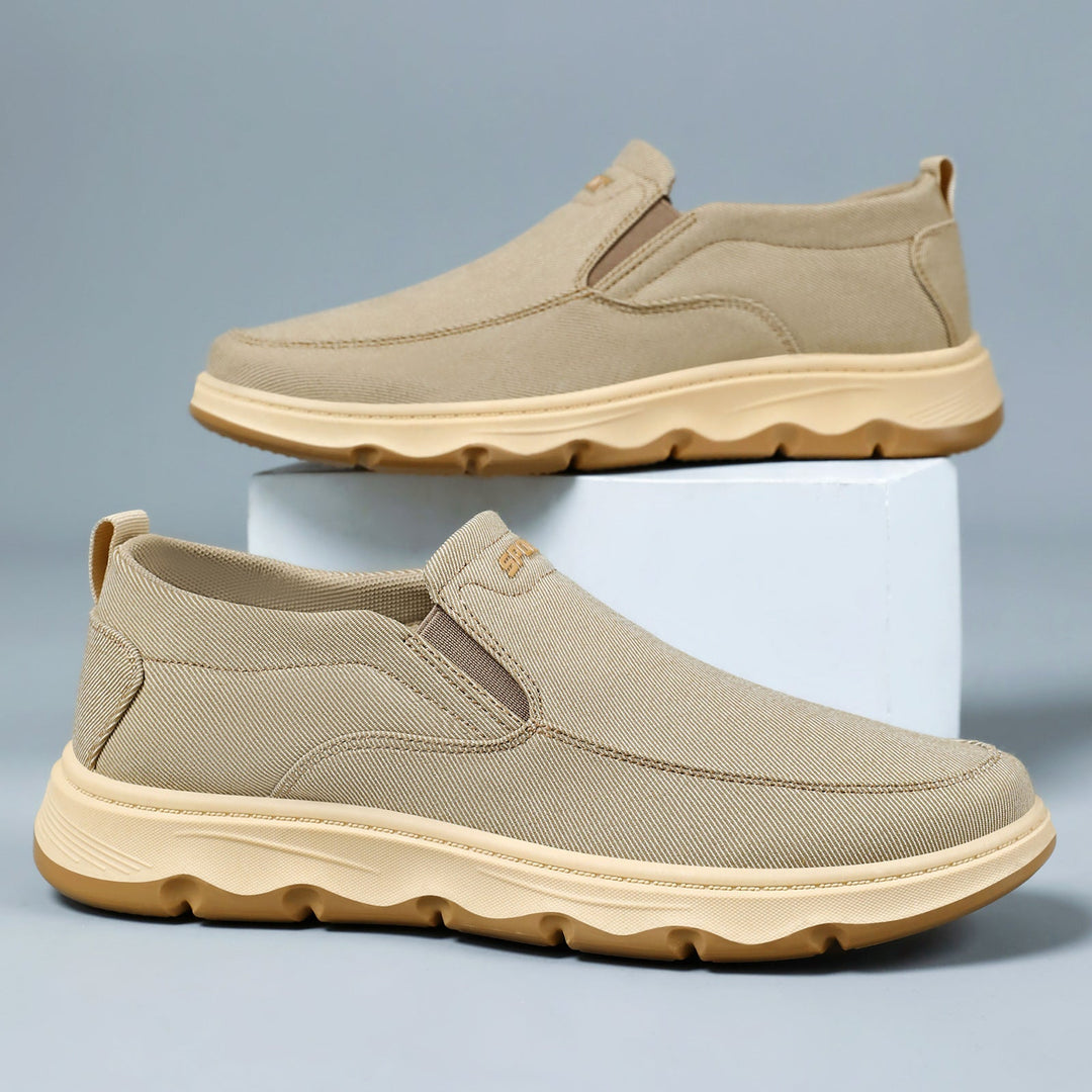 Men's canvas slip-on trainers with an easy elasticated entry