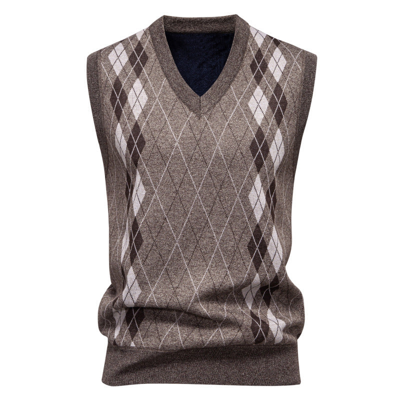Men's Argyle Knit Waistcoat With V-Neck