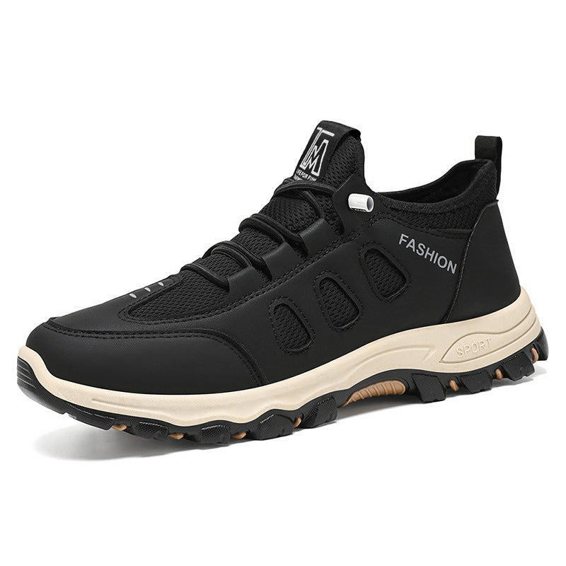 Close-up of the textured non-slip tread on trail trainers