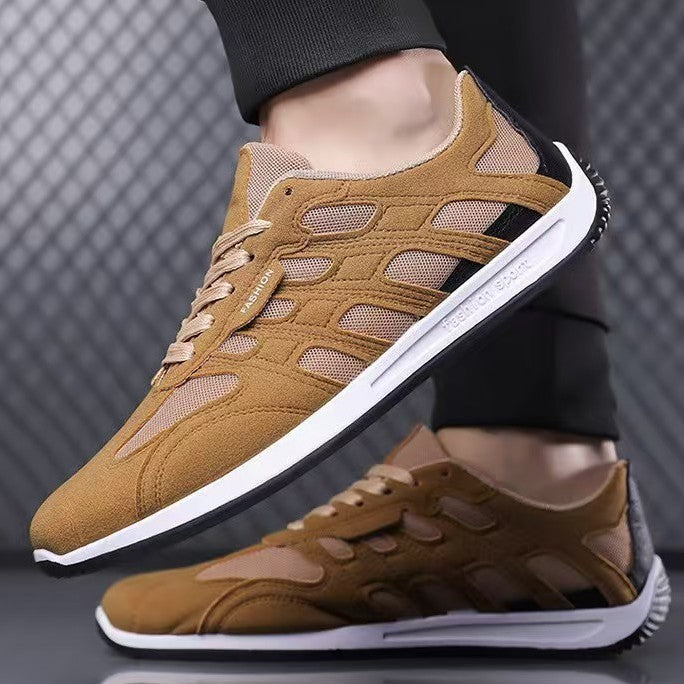 Close-up of the soft suede upper on men's sneakers