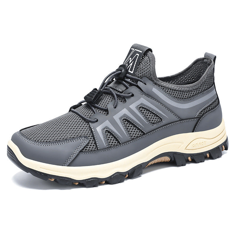 Textured outsole of men's trekking trainers designed for reliable trail grip