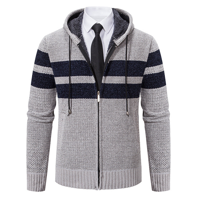 Men's textured knit hooded jacket shown from the front