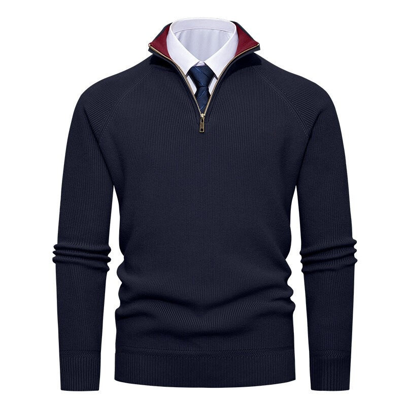 Men's Fine Ribbed Knit Half-Zip Jumper