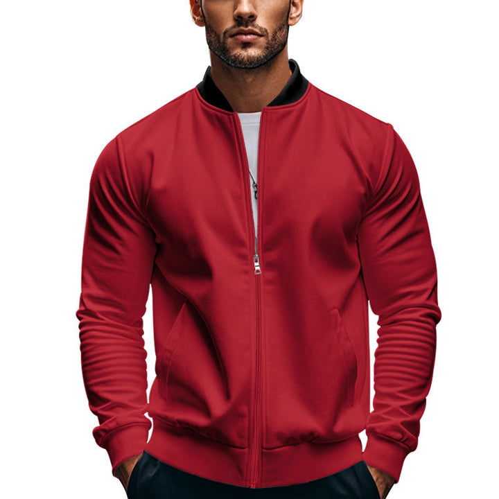 Men's Slim Sweat Zip Bomber Jacket With Stand Collar