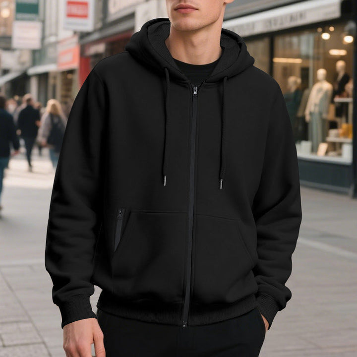 Men's hooded sweatshirt showing the kangaroo pocket