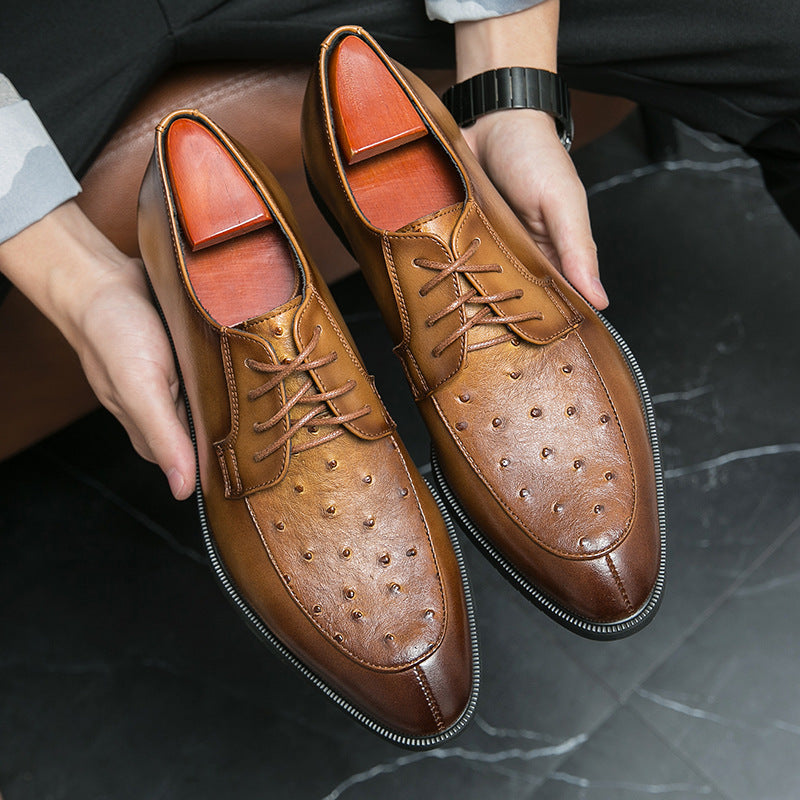 Top view of men's ostrich leather dress shoes