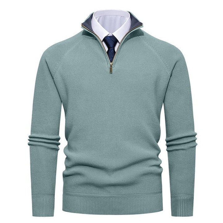 Men's fine ribbed knit jumper with a half-zip front
