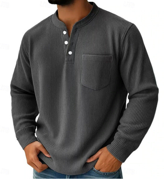 Men's textured Henley shirt styled for casual everyday wear