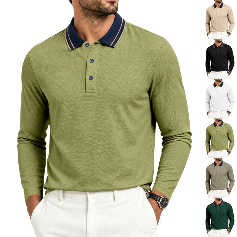 Men's long-sleeve piqué polo shirt with a contrast collar