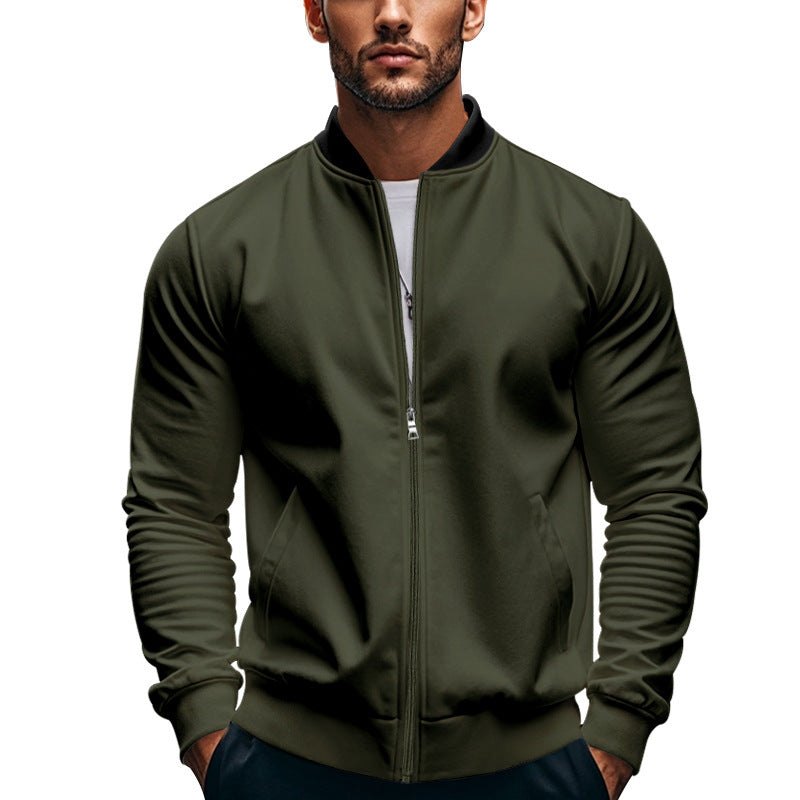 Men's Slim Sweat Zip Bomber Jacket With Stand Collar