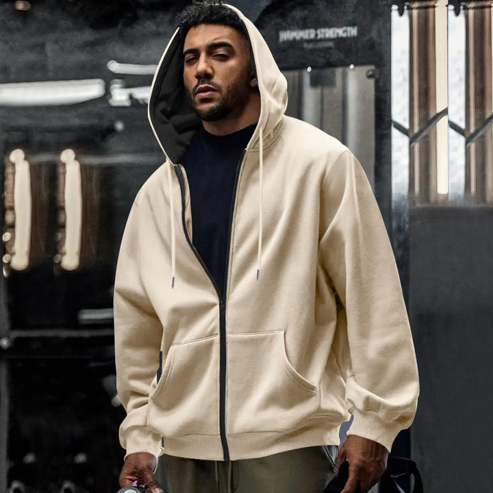 Men's Full Zip Oversized Hoodie With Kangaroo Pocket