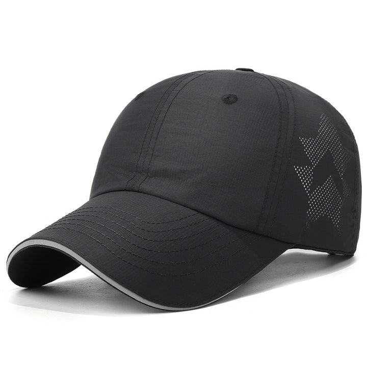 Men's lightweight sports cap with reflective trim close-up